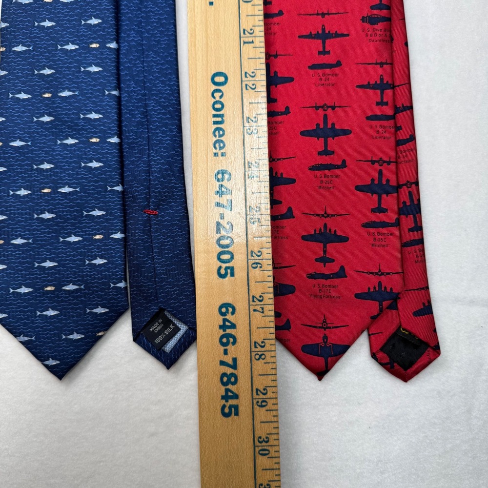 Lot of 2 Silk Ties Tommy Hilfiger Shark Navy & J Bach US Bomber Plane Red Career - Picture 4 of 6